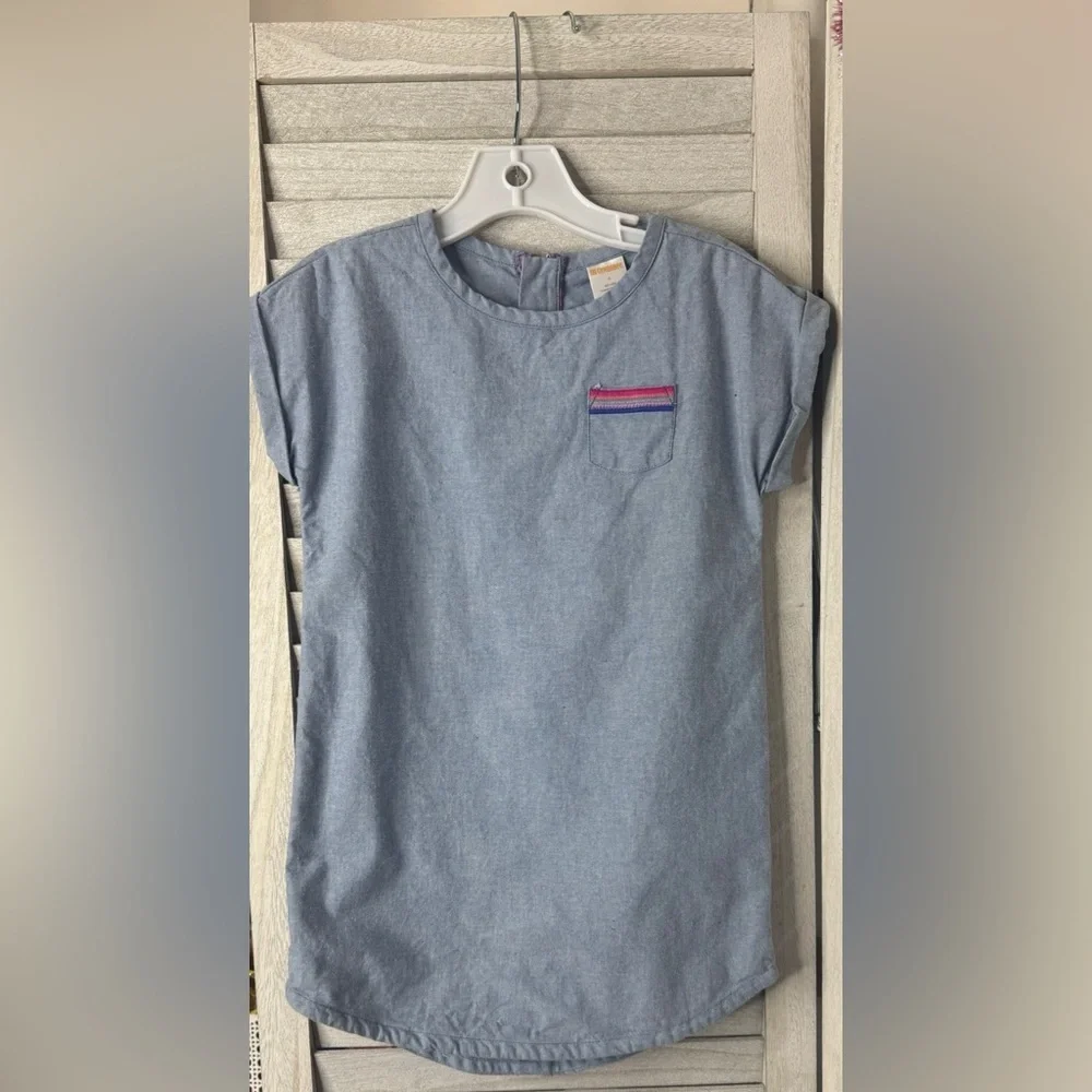 Gymboree Girls Chambray Denim Tunic Blouse Size 4T Lightweight Pocket Top Casual